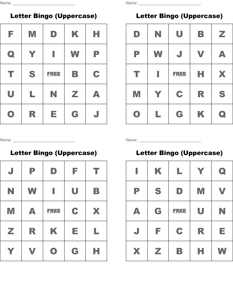 Letter Bingo (Uppercase)