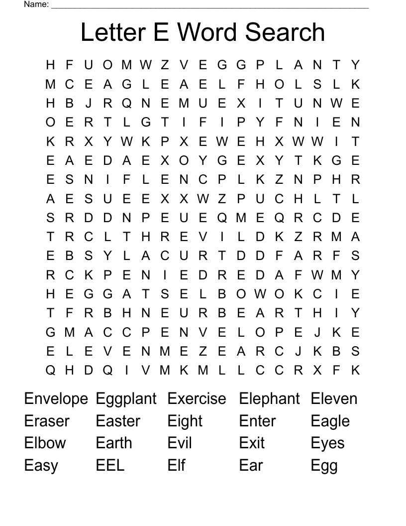 Letter E Word Search