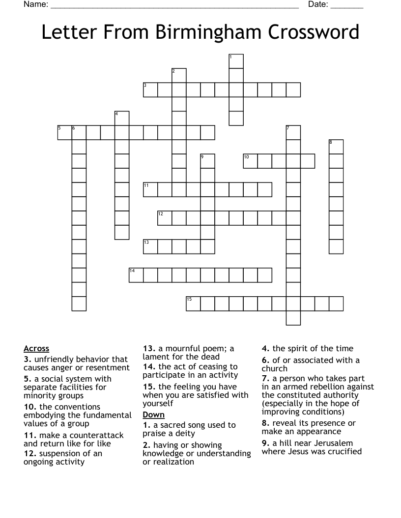 Letter From Birmingham Crossword