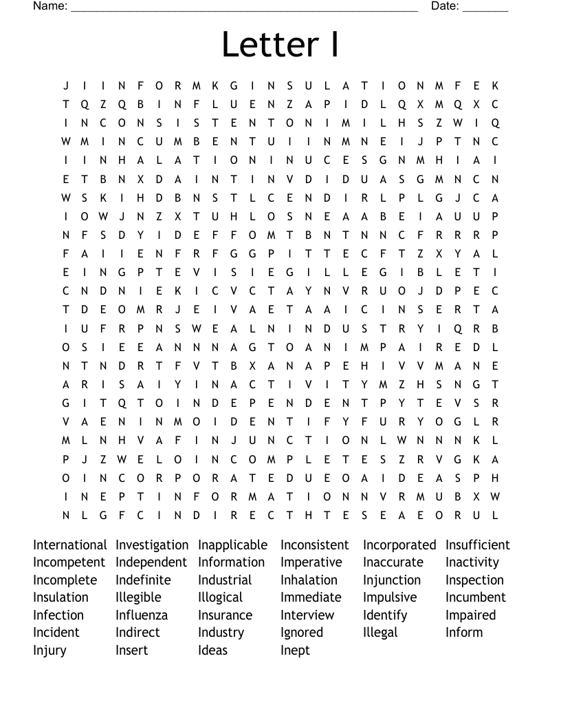 Letter I Word Search