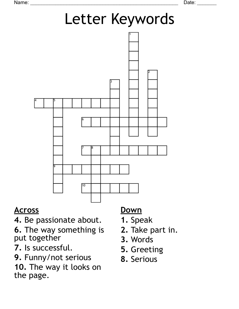 Letter Keywords Crossword