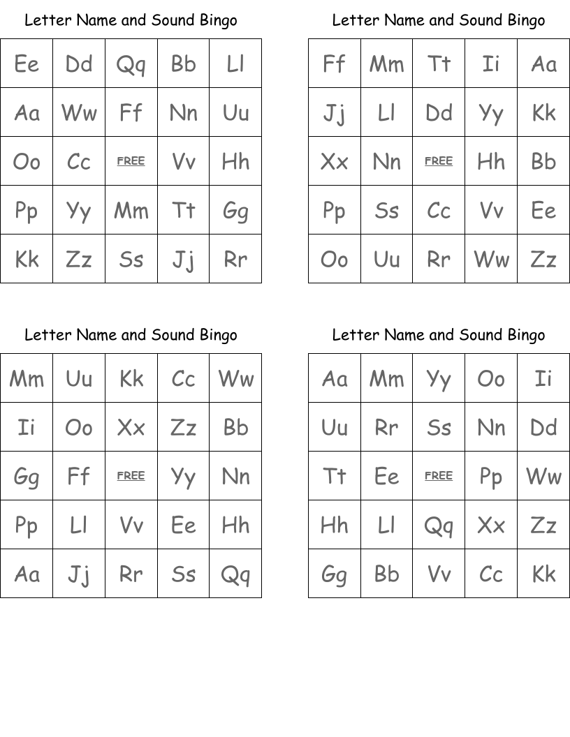 Letter Name and Sound Bingo