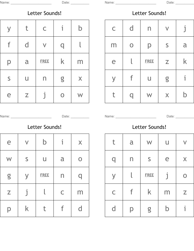 Letter Sounds! Bingo Cards