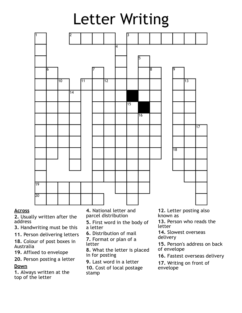 Letter Writing Crossword
