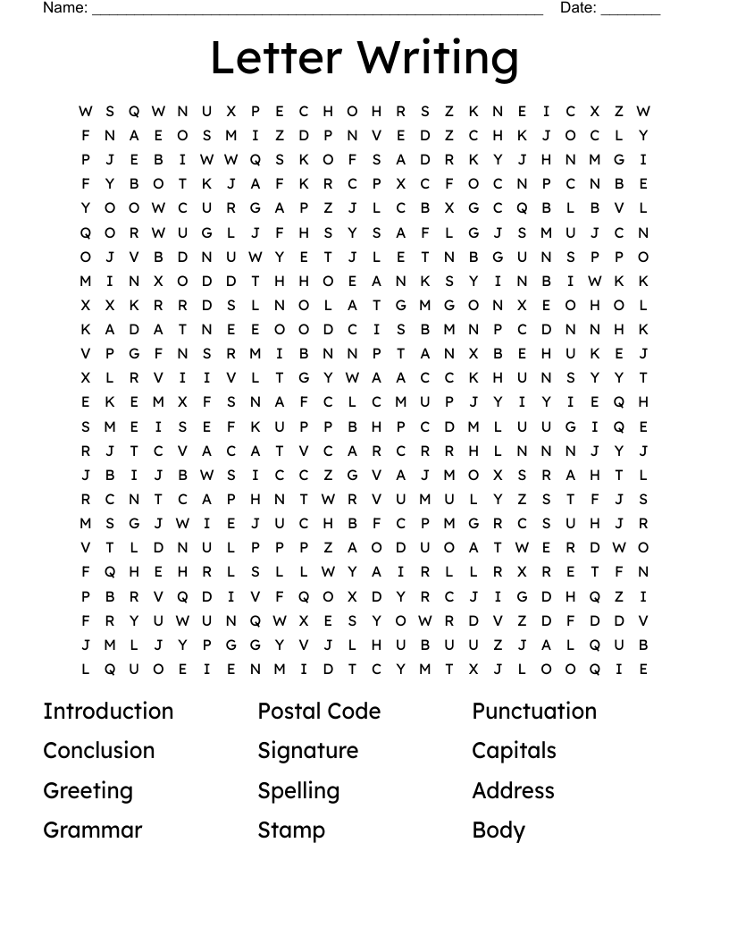 Letter Writing Word Search