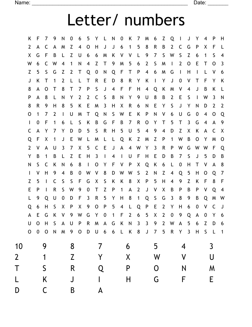 Letter/ numbers Word Search