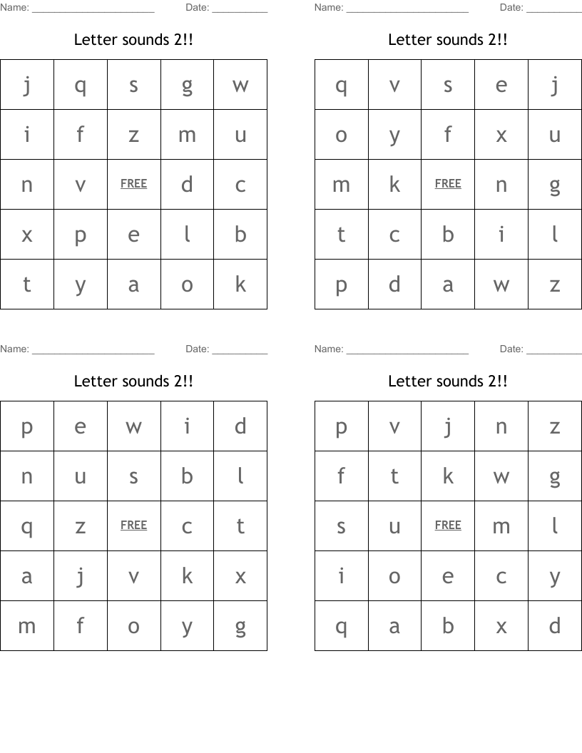 Letter sounds 2!! Bingo Cards