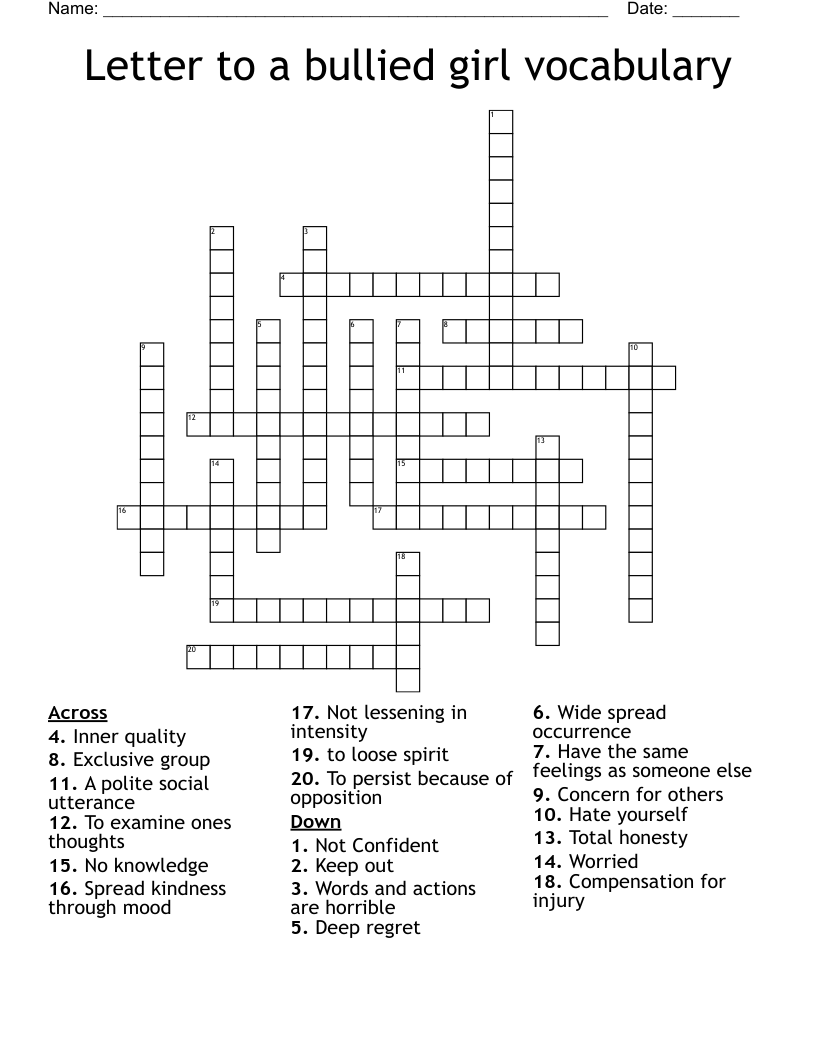 Letter to a bullied girl vocabulary Crossword