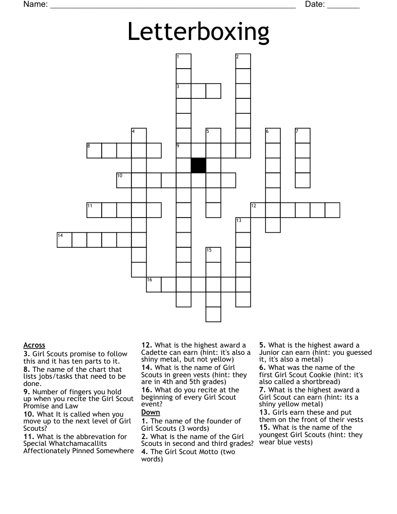 Letterboxing Crossword