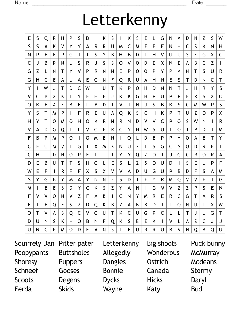 Letterkenny Word Search
