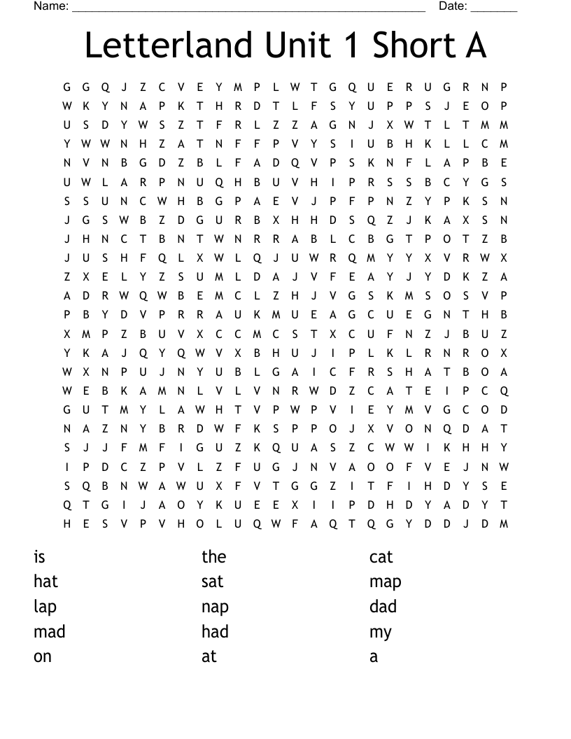 Letterland Unit 1 Short A Word Search