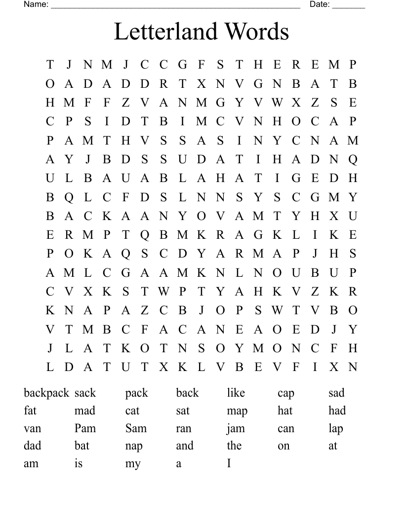 Letterland Words Word Search