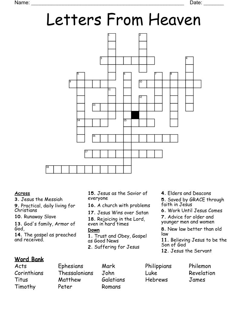 Letters From Heaven Crossword