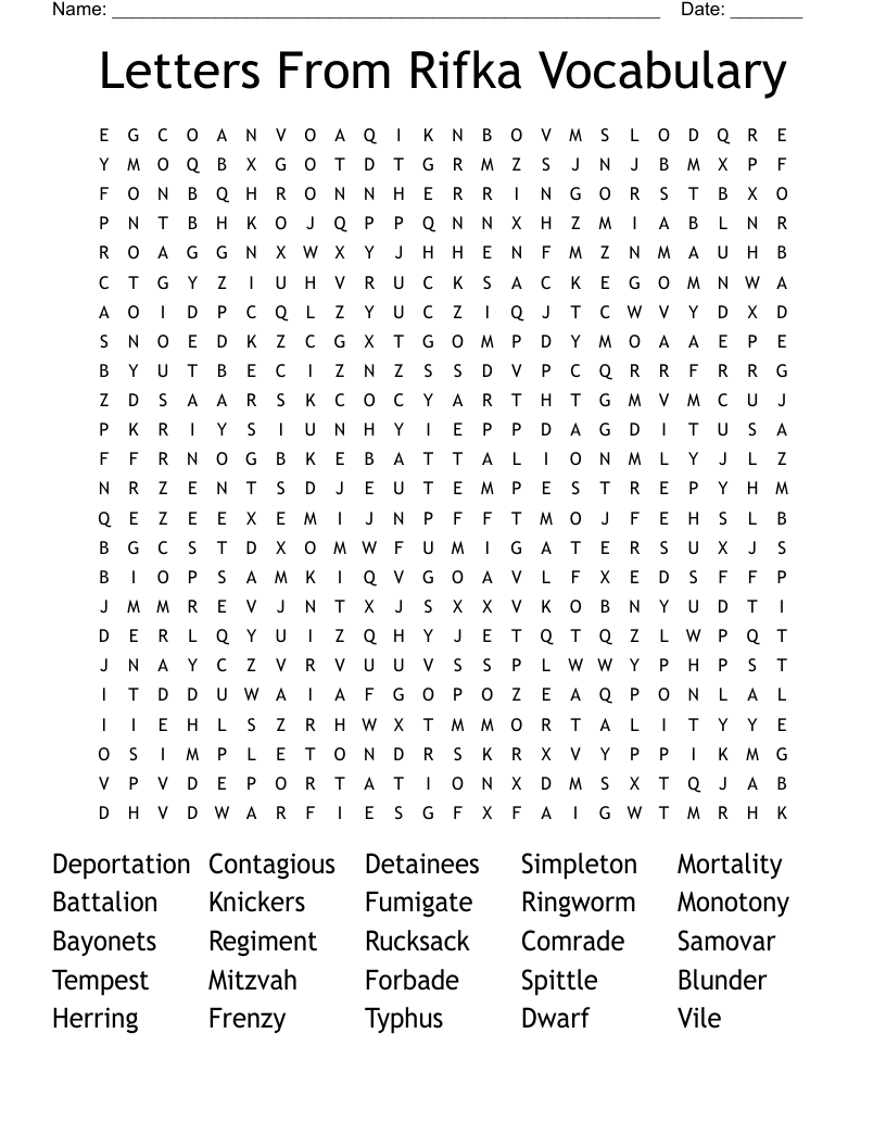 Letters From Rifka Vocabulary  Word Search