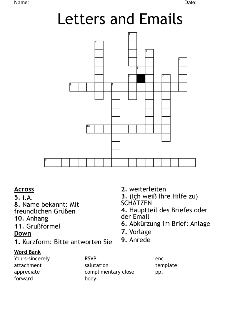 Letters and Emails Crossword