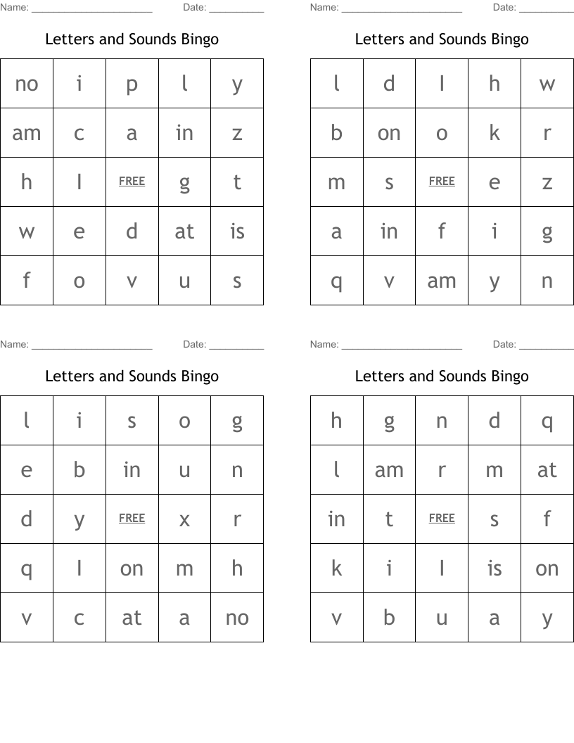 Letters and Sounds Bingo