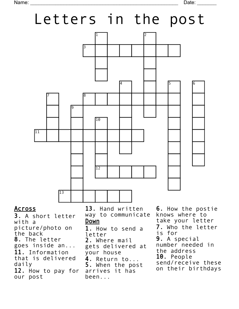 Letters in the post Crossword