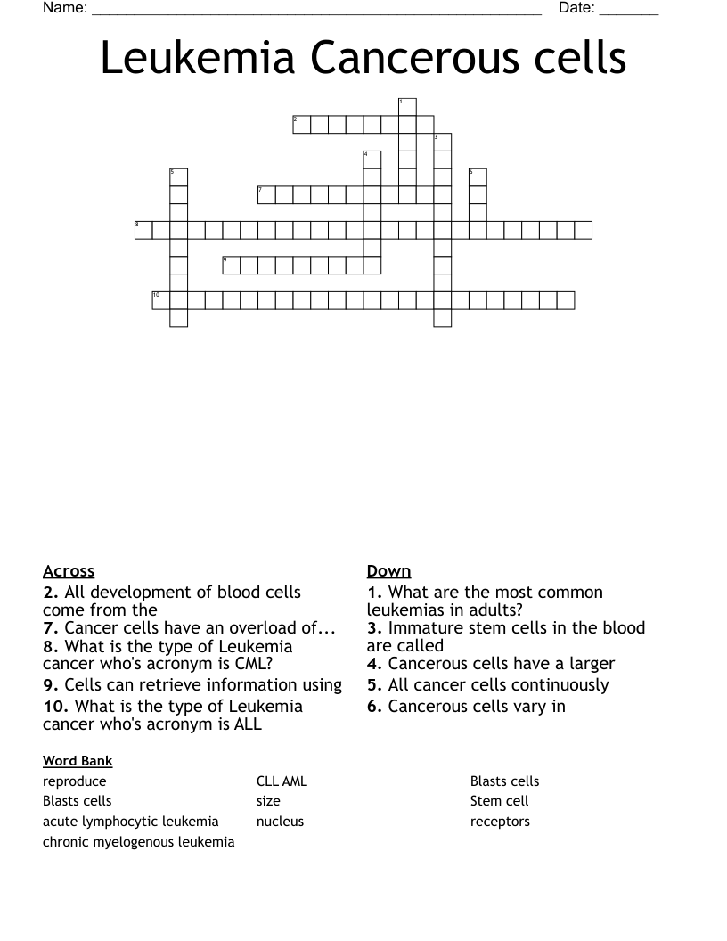 Leukemia Cancerous cells  Crossword
