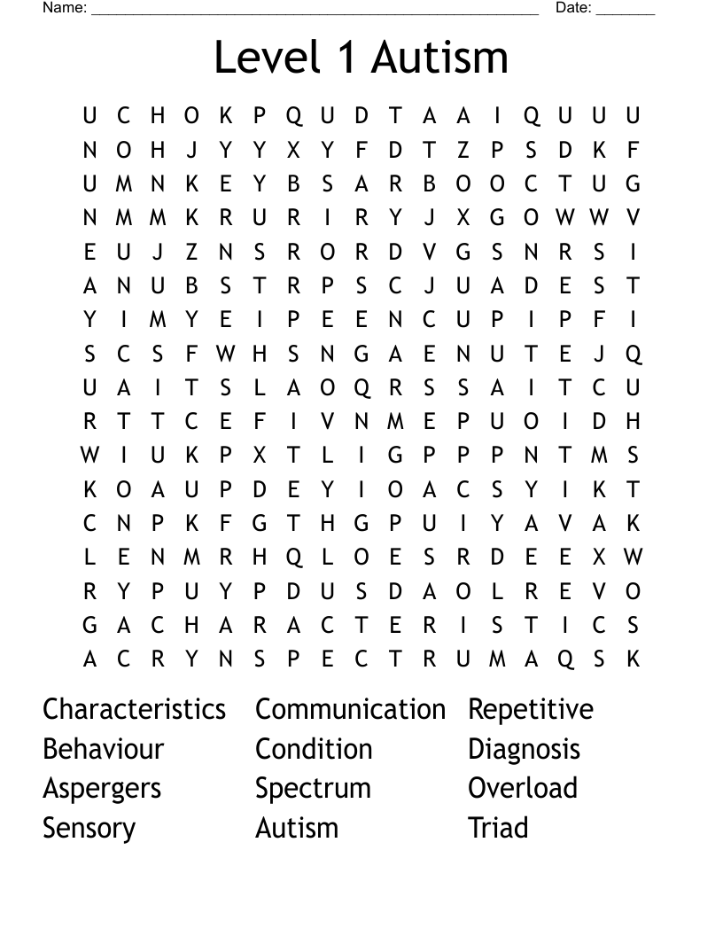Level 1 Autism  Word Search