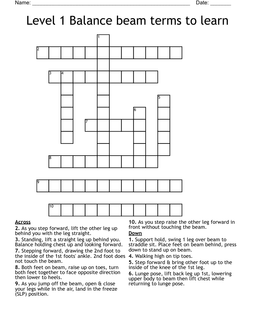 Level 1 Balance beam terms to learn Crossword