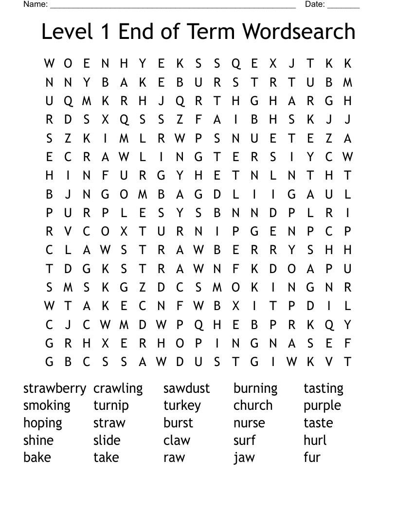 Level 1 End of Term Wordsearch
