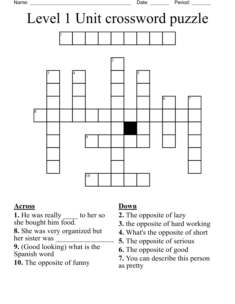 Level 1 Unit crossword puzzle 