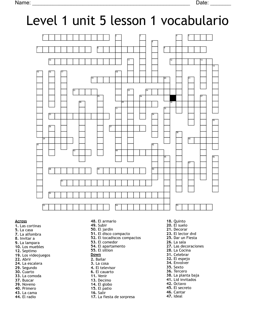 Level 1 unit 5 lesson 1 vocabulario Crossword