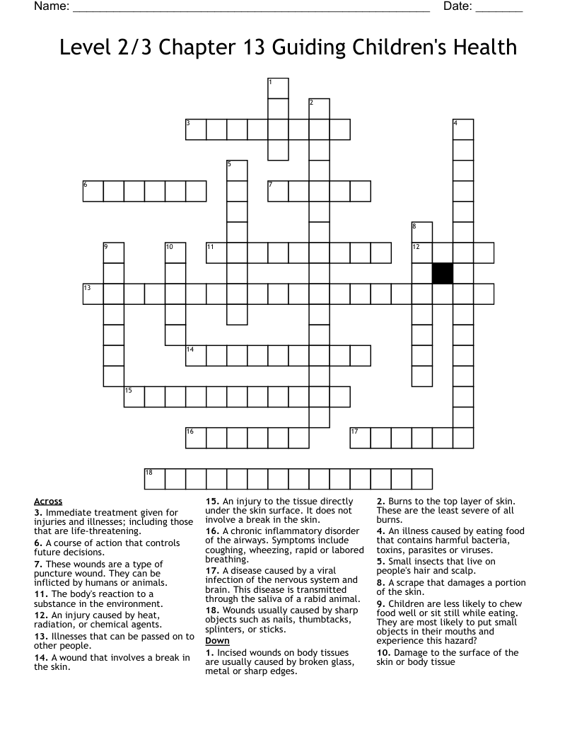 Level 2/3 Chapter 13 Guiding Children's Health Crossword