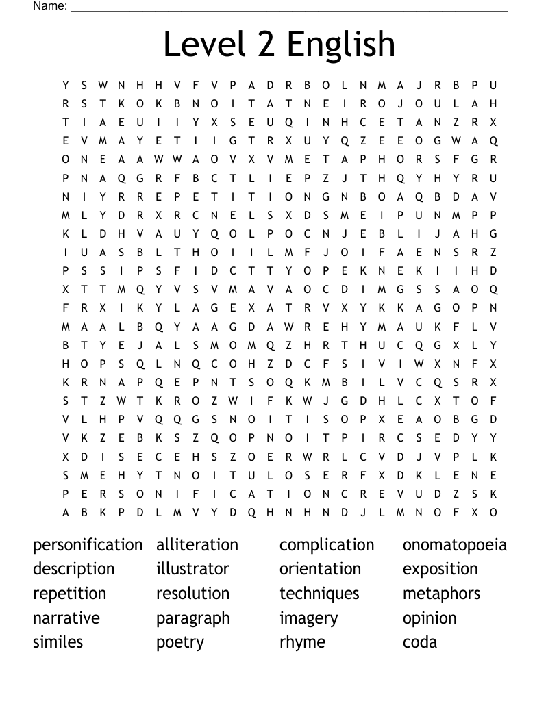 Level 2 English Word Search
