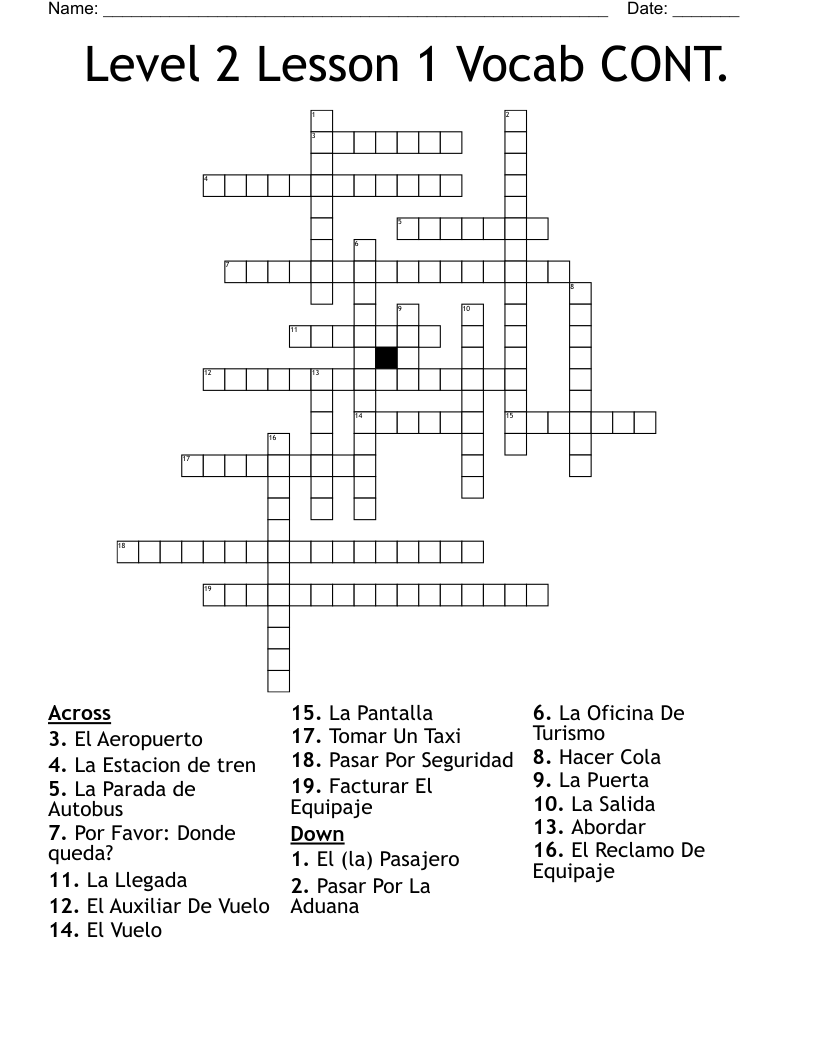 Level 2 Lesson 1 Vocab CONT. Crossword
