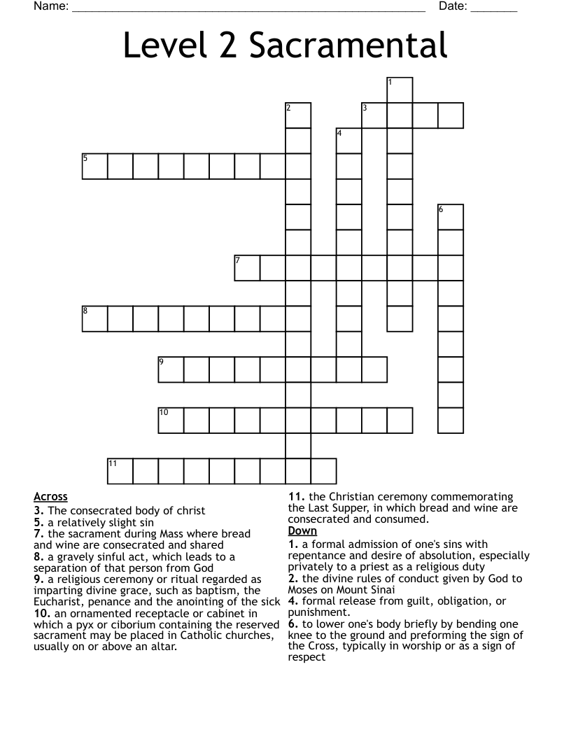 Level 2 Sacramental Crossword
