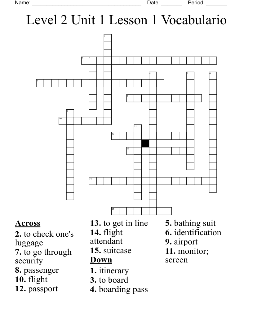 Level 2 Unit 1 Lesson 1 Vocabulario Crossword