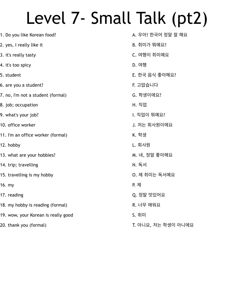 Level 7- Small Talk (pt2) Worksheet