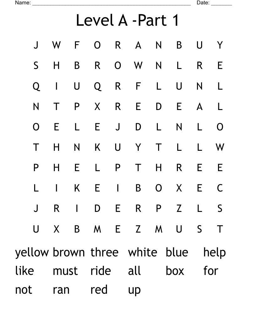 Level A -Part 1 Word Search