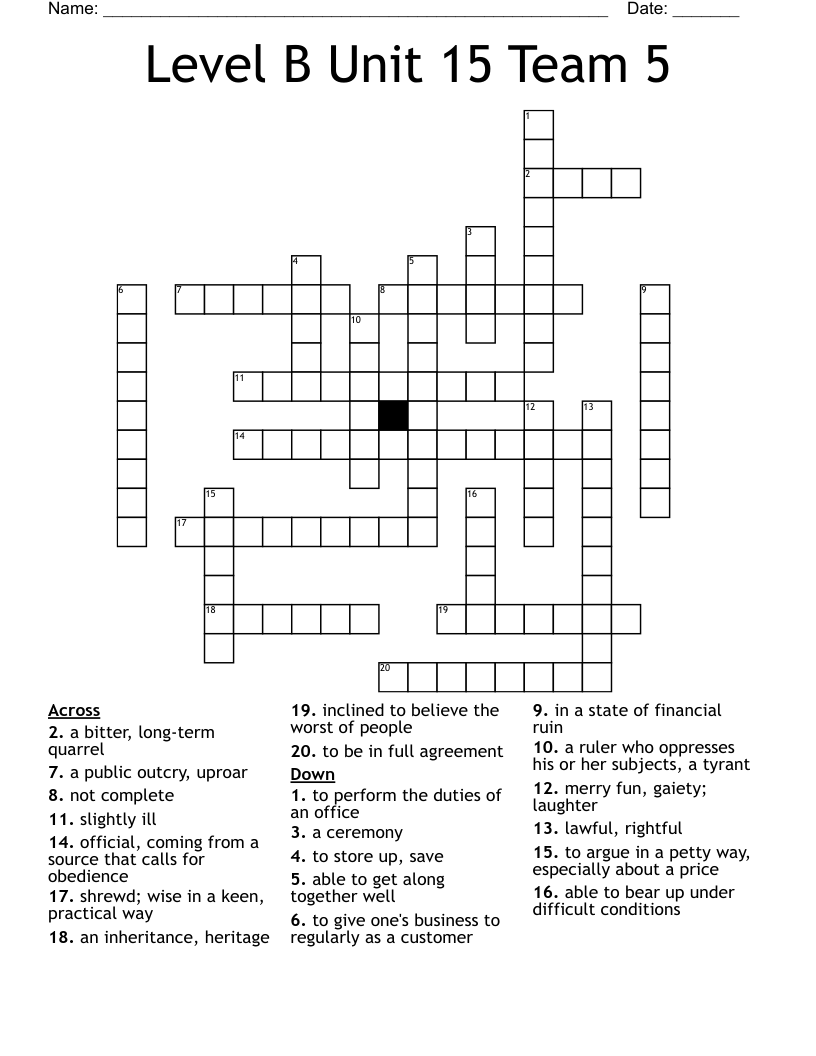 Level B Unit 15 Team 5 Crossword
