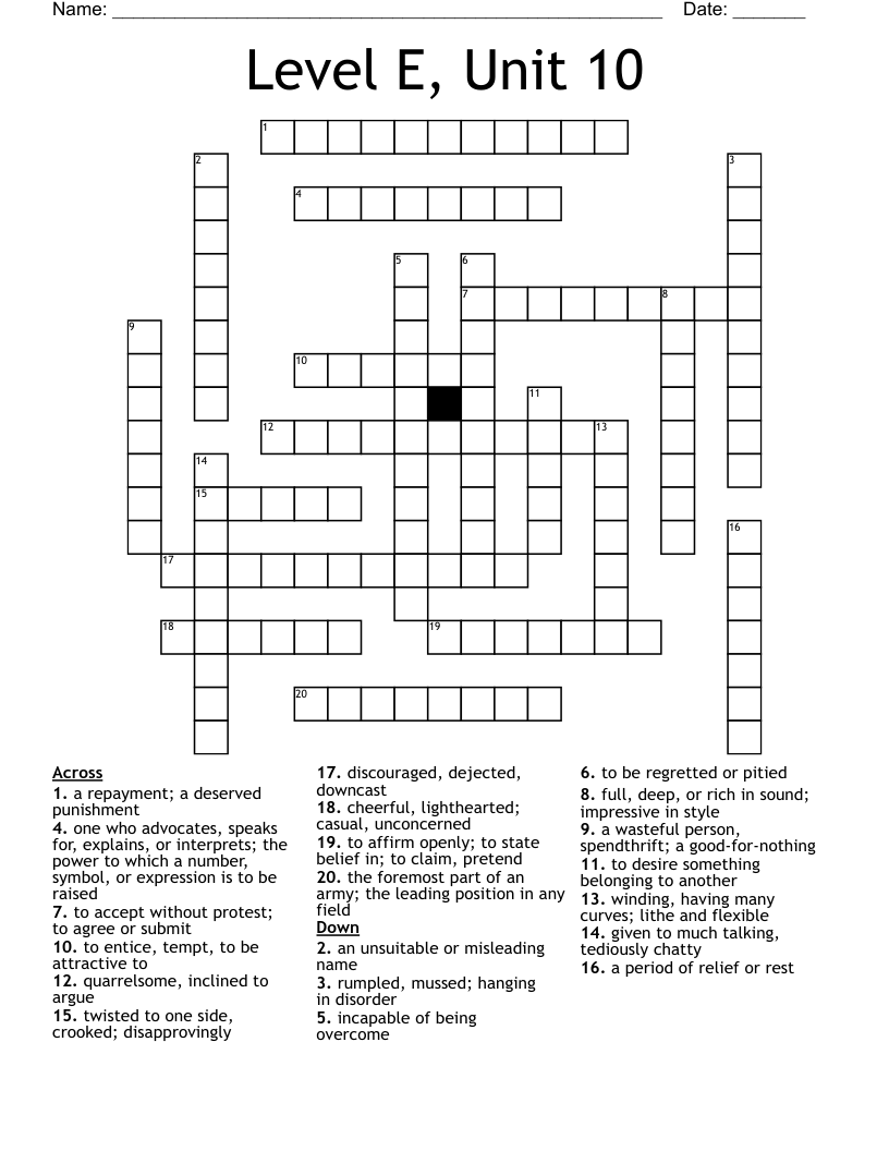 Level E, Unit 10 Crossword