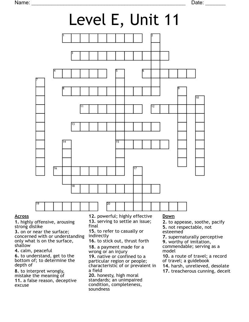 Level E, Unit 11 Crossword