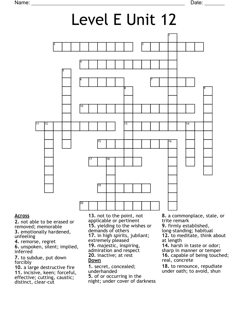 Level E Unit 12 Crossword