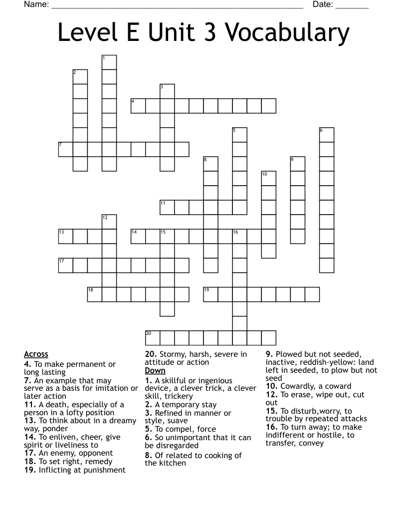 Level E Unit 3 Vocabulary  Crossword