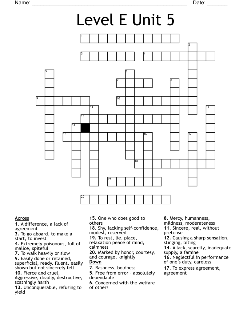 Level E Unit 5 Crossword