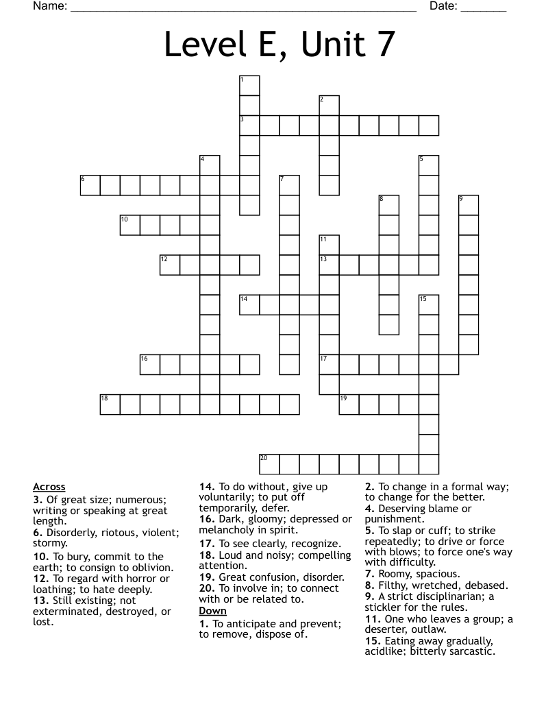 Level E, Unit 7 Crossword