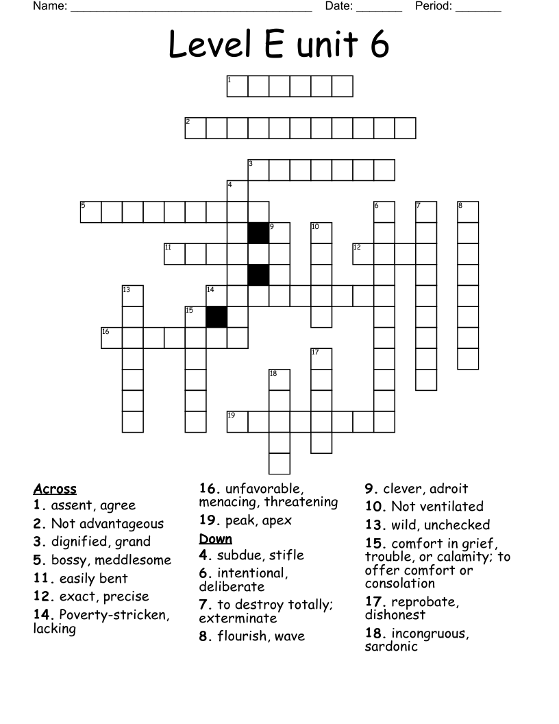 Level E unit 6 Crossword