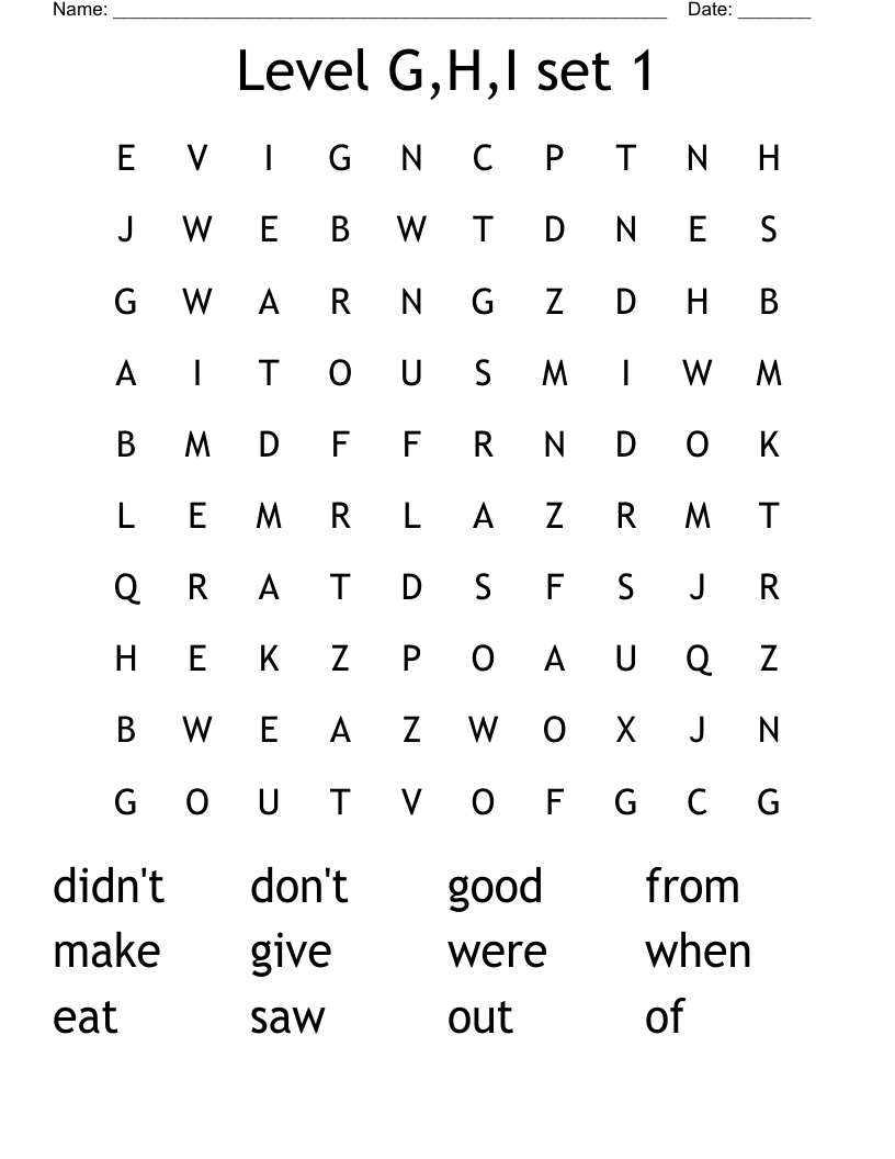 Level G,H,I set 1 Word Search