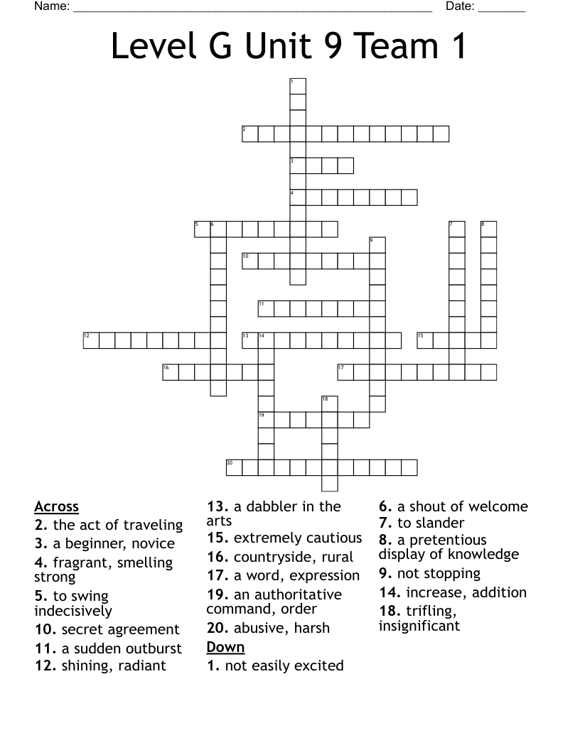 Level G Unit 9 Team 1 Crossword