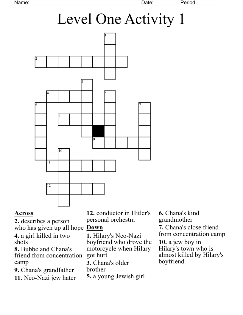 Level One Activity 1 Crossword