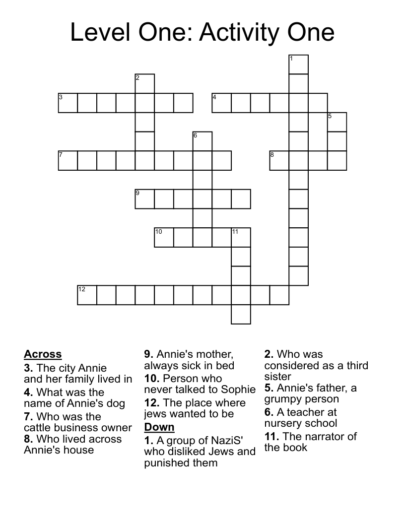 Level One: Activity One Crossword
