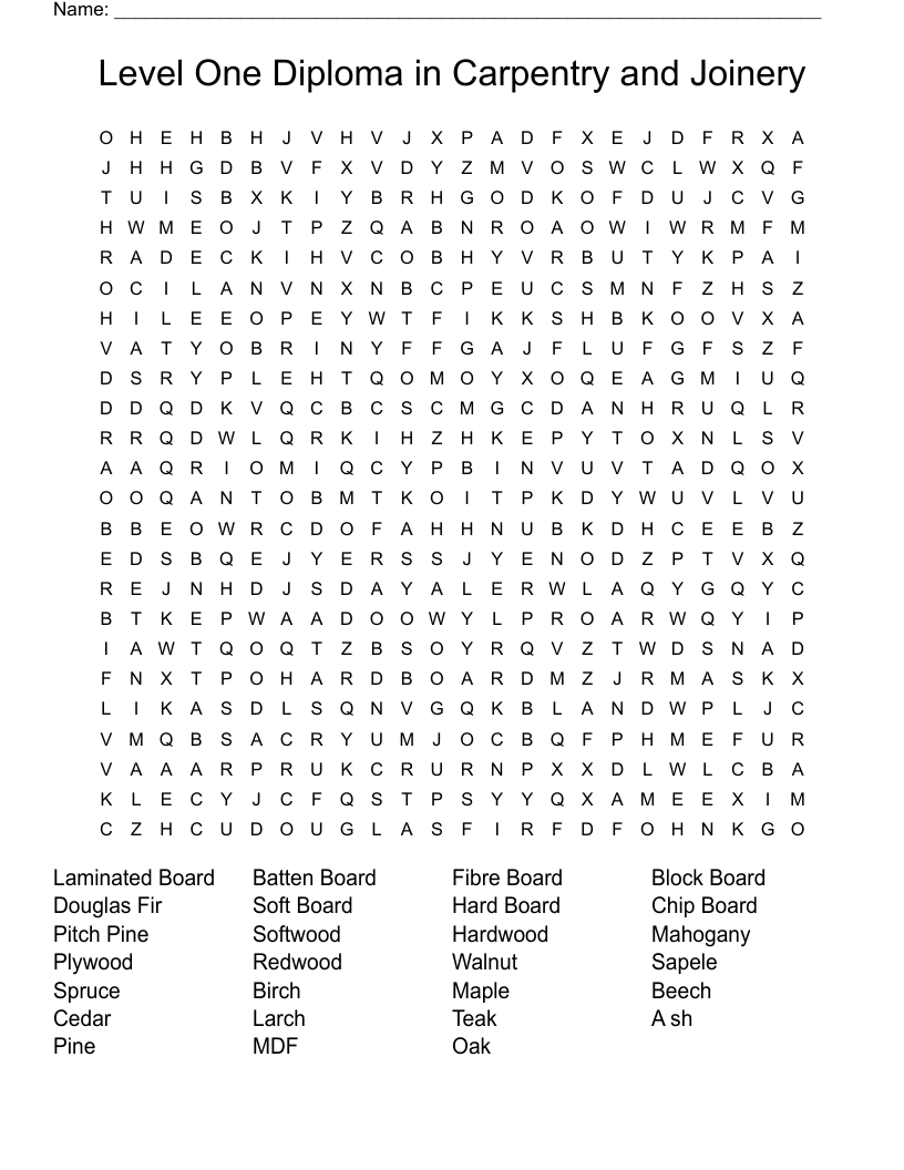 Level One Diploma in Carpentry and Joinery  Word Search
