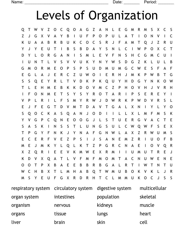Levels of Organization Word Search