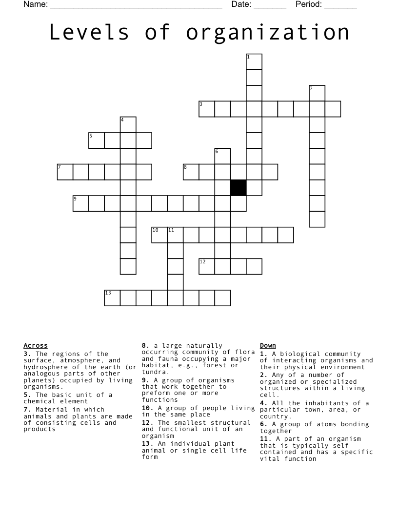 Levels of organization  Crossword