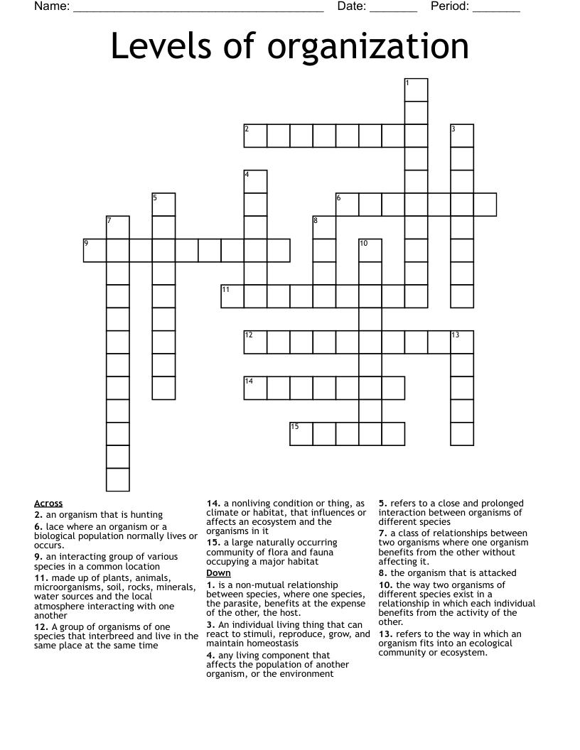 Levels of organization  Crossword
